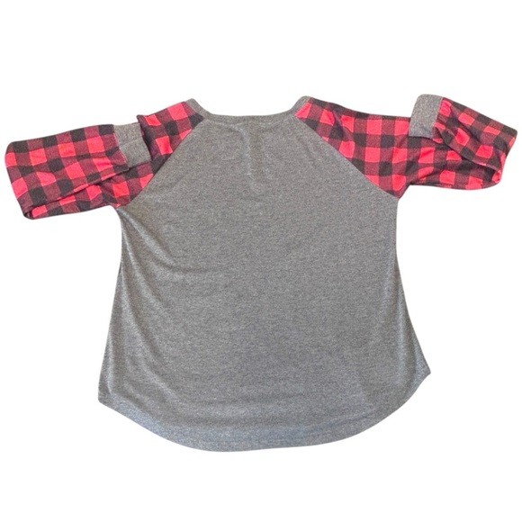 Christmas Shirt Red Plaid Raglan Truck Tree Holiday‎ Top - Picture 2 of 4